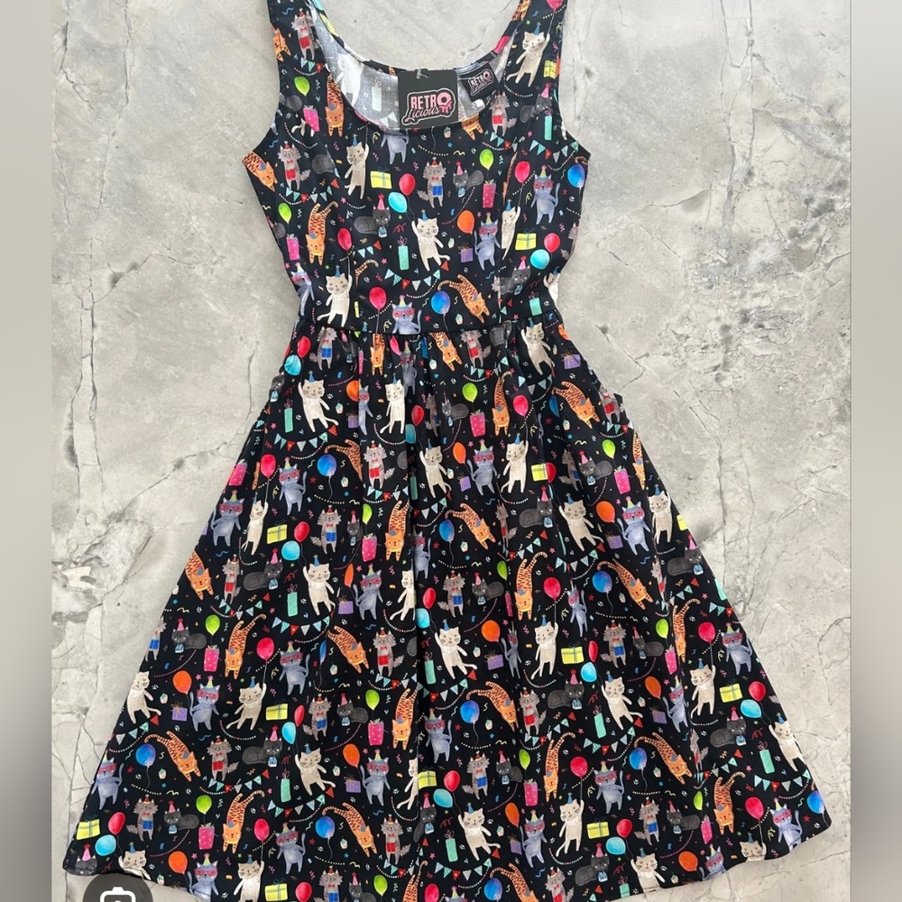 Retrolicious Party Cats Fit And Flare Dress Sz M
